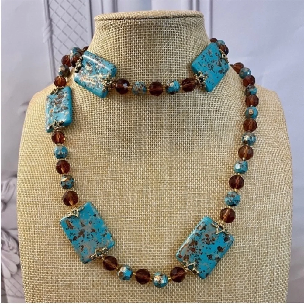 Vintage Joan Rivers Blue Turquoise & Smoky Topaz Necklace